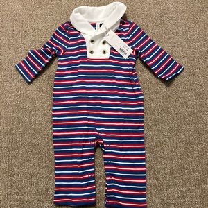 NWT Baby Striped Shawl Collar One-Piece Coverall Longall Red, White, and Blue